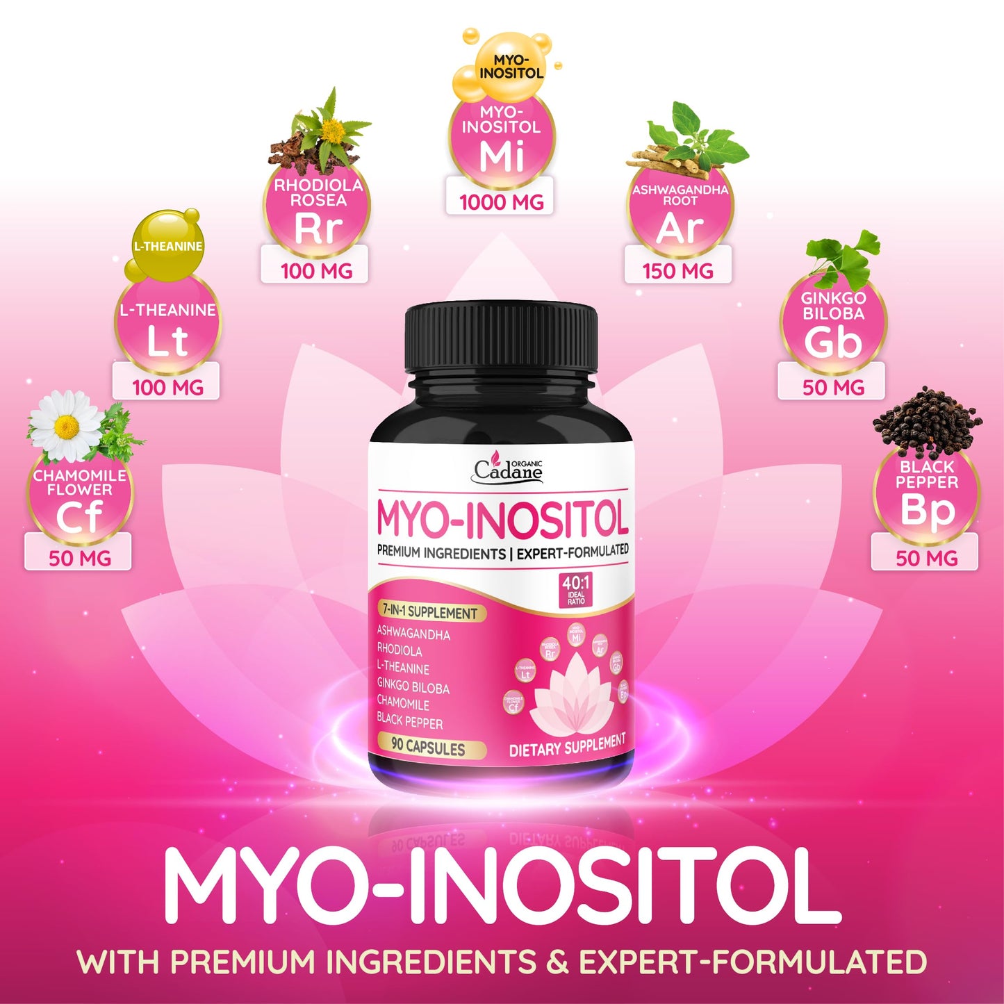 Etiqueta suplemento vegano Organic Cadane mio-inositol té verde