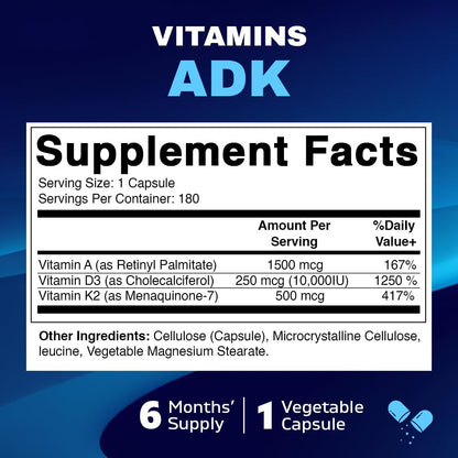Etiqueta suplemento Vitamatic ADK vitaminas para salud ósea