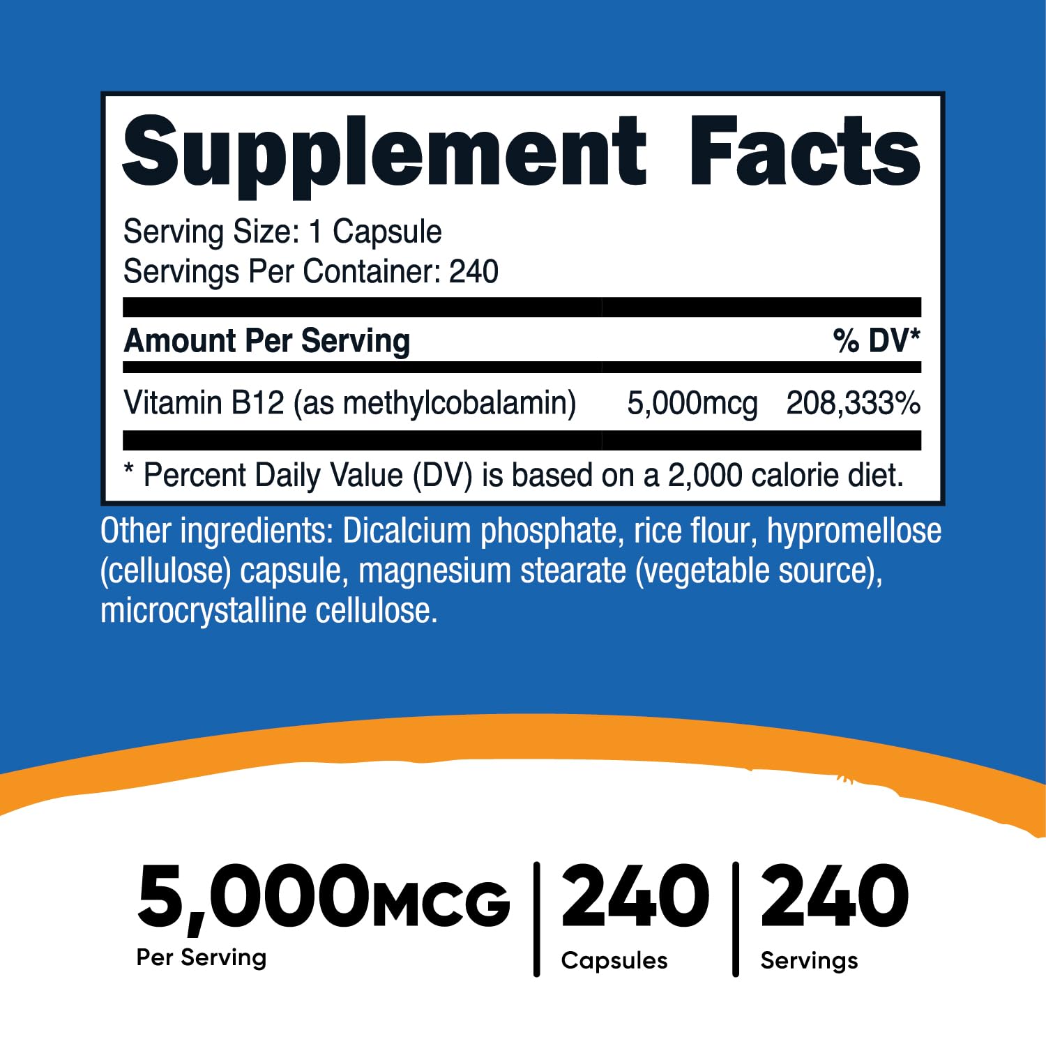 Etiqueta de suplemento vitamina B12 metilcobalamina Nutricost