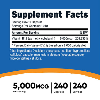 Etiqueta de suplemento vitamina B12 metilcobalamina Nutricost