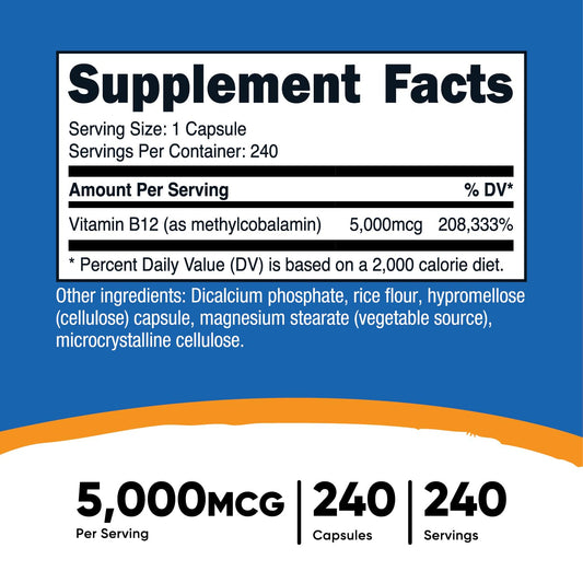 Etiqueta de suplemento vitamina B12 metilcobalamina Nutricost