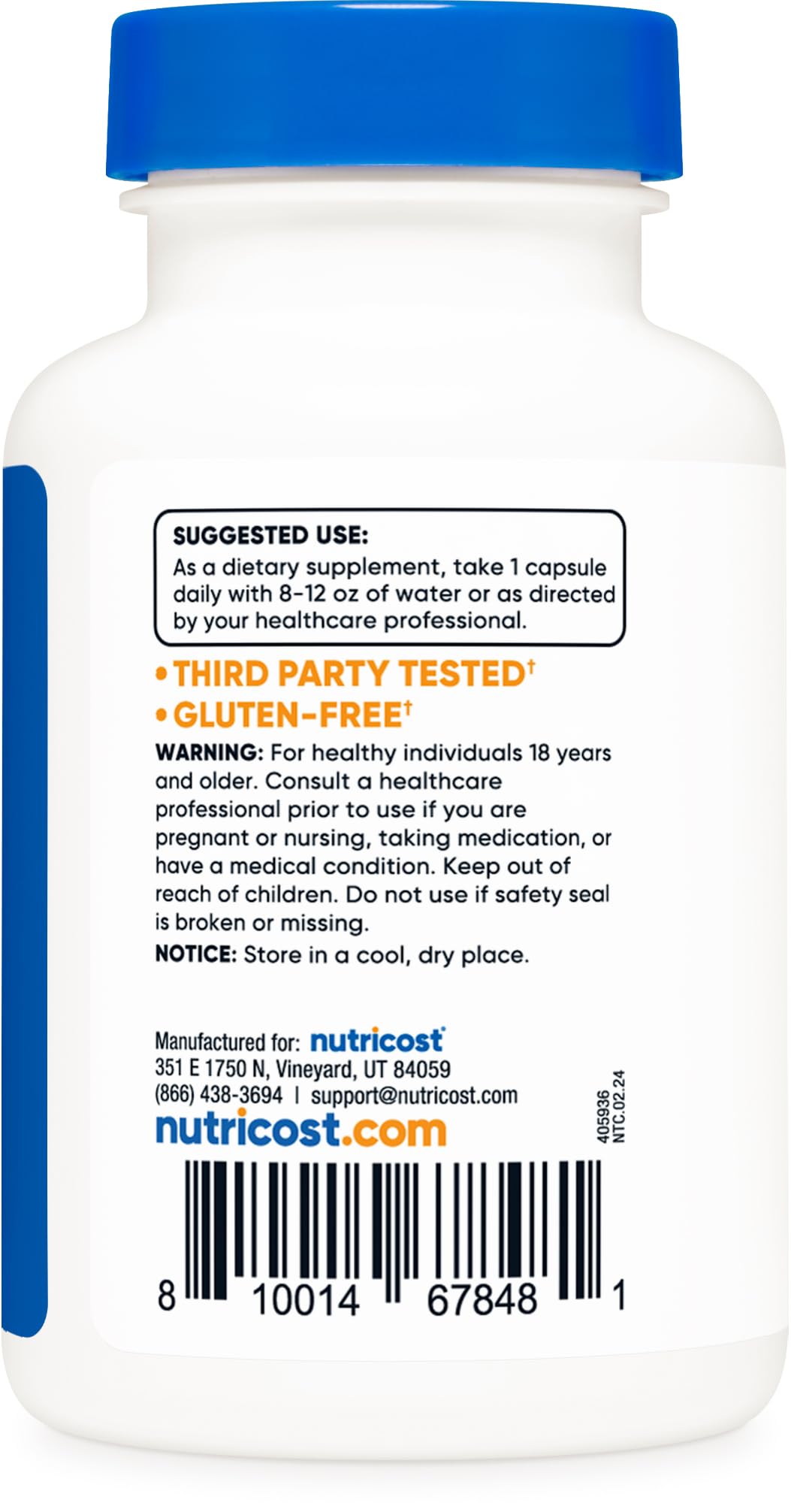 Etiqueta suplemento vitamina B12 Nutricost 1000 mcg