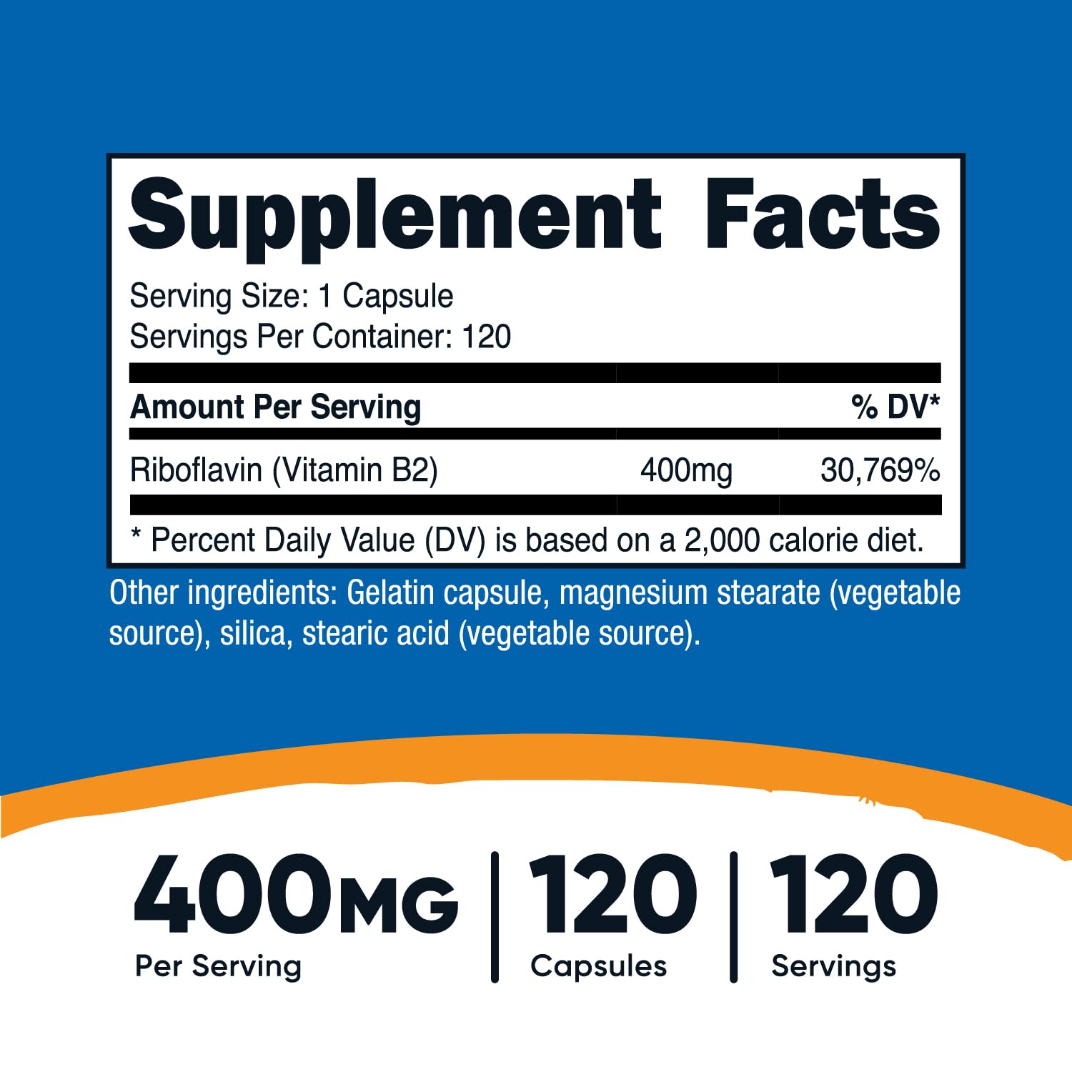 Etiqueta del suplemento vitamina B2 Nutricost