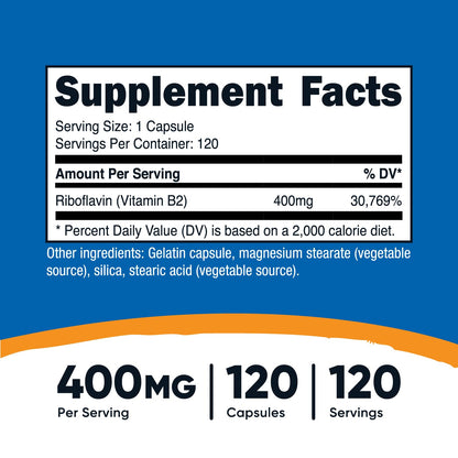 Etiqueta del suplemento vitamina B2 Nutricost