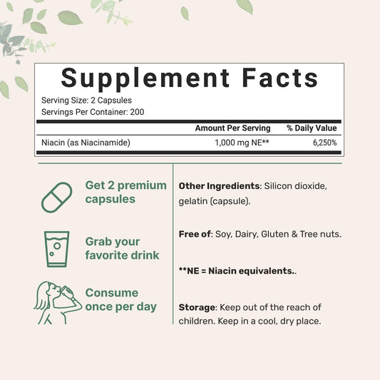 Etiqueta suplemento vitamina B3 niacinamida
