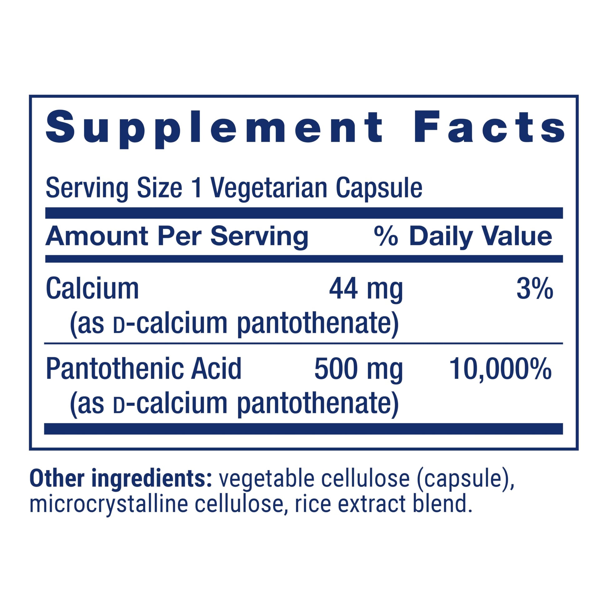 Etiqueta suplemento vitamina b5 y calcio Life Extension