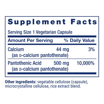 Etiqueta suplemento vitamina b5 y calcio Life Extension