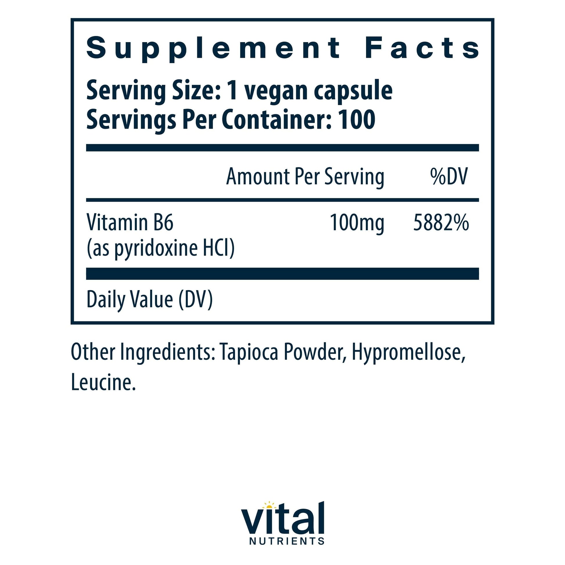 Etiqueta suplemento vitamina B6 Vital Nutrients