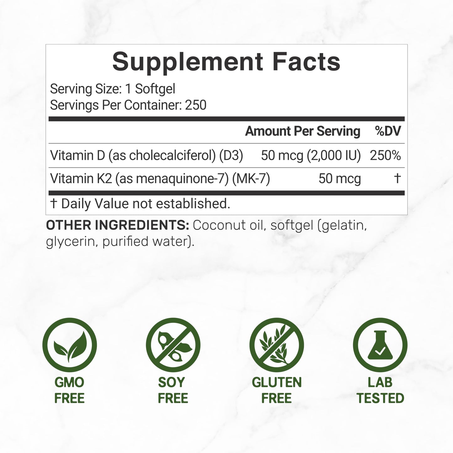Etiqueta de suplemento vitamina D3 y K2 DEAL SUPPLEMENT