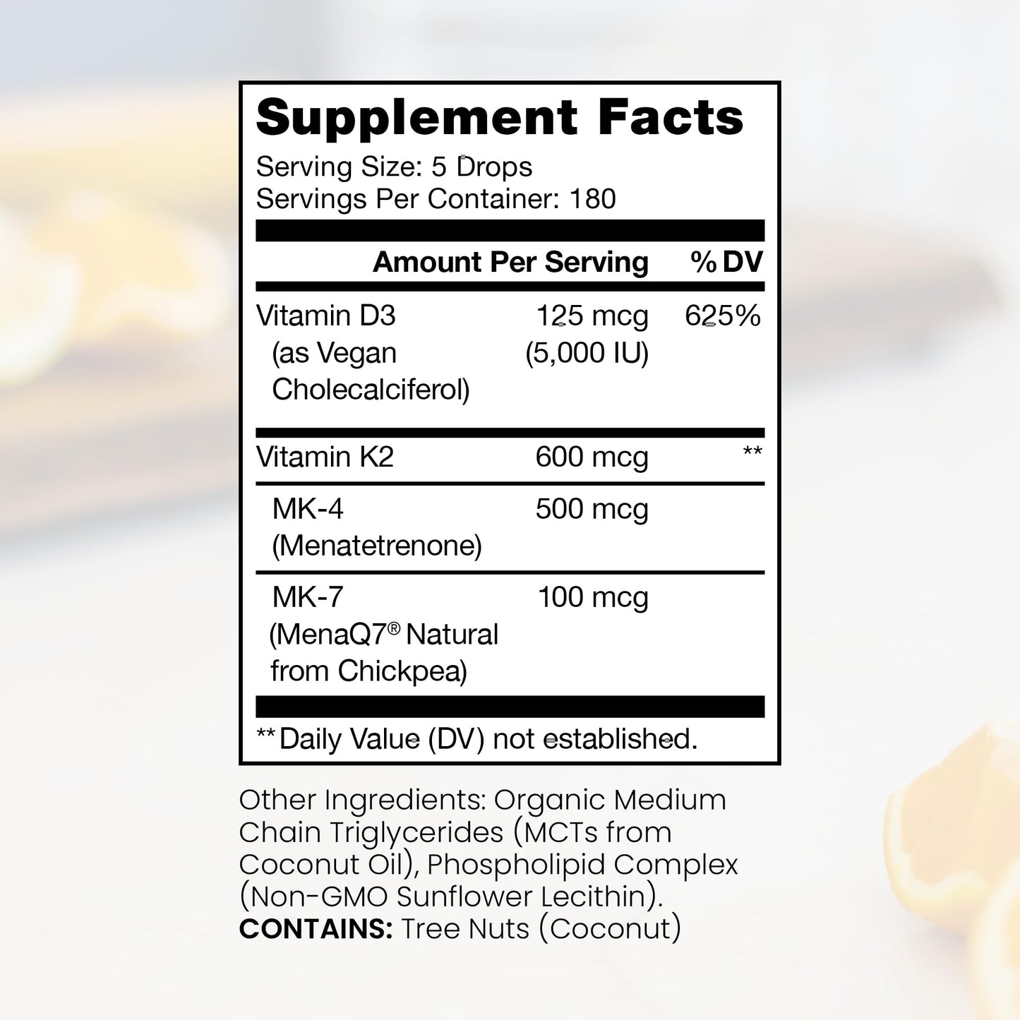Etiqueta suplemento vitamina D3 y K2 liposomal Pure TheraPro