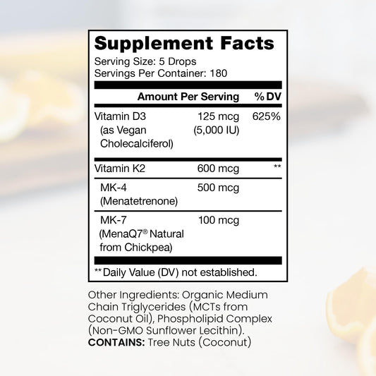 Etiqueta suplemento vitamina D3 y K2 liposomal Pure TheraPro