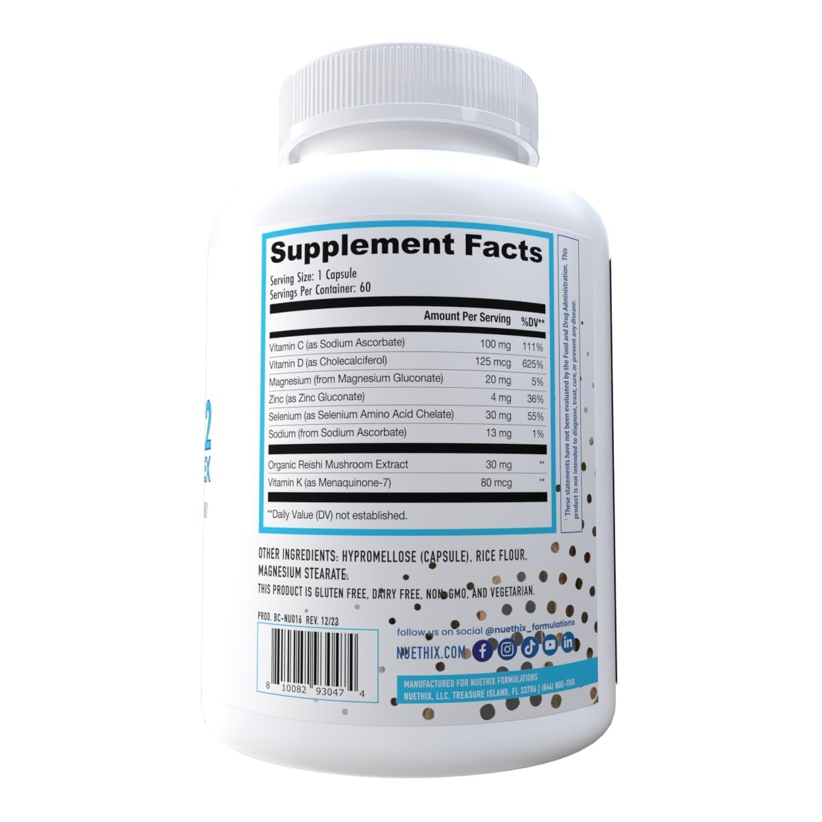 Etiqueta suplemento vitamina d3 y k2 NuEthix con magnesio y zinc
