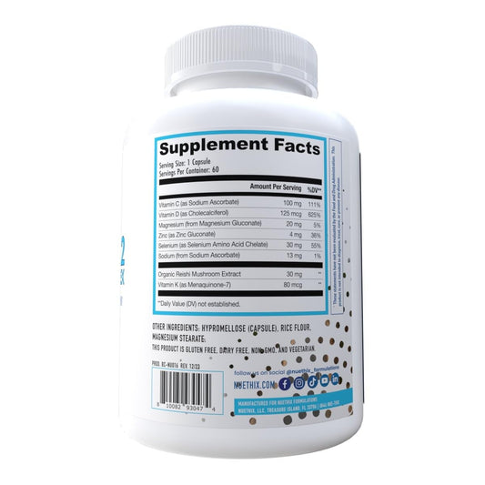 Etiqueta suplemento vitamina d3 y k2 NuEthix con magnesio y zinc