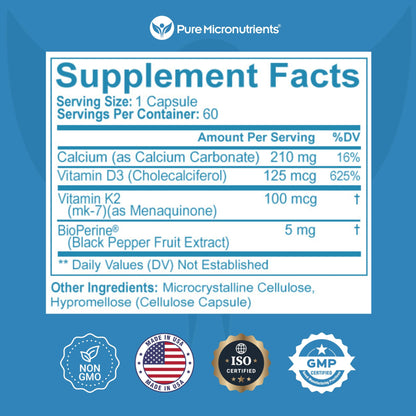 Etiqueta del suplemento vitamina D3 K2 Pure Micronutrients