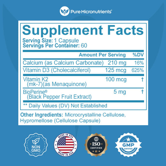 Etiqueta del suplemento vitamina D3 K2 Pure Micronutrients