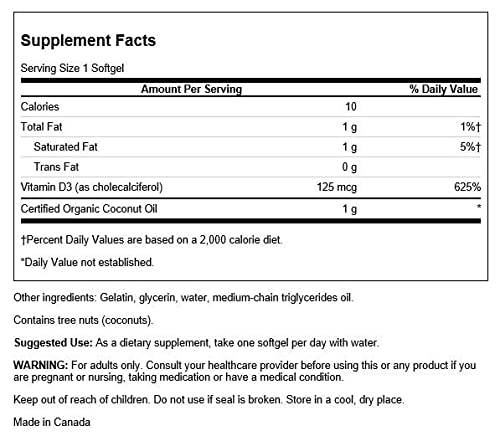 Etiqueta suplemento vitamina D3 Swanson con coco