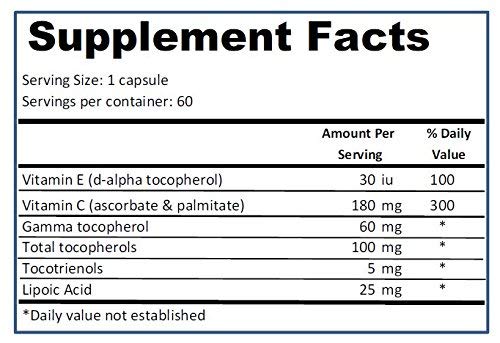 Etiqueta de suplemento VitaE8 vitamina E alta en gamma y baja en alfa