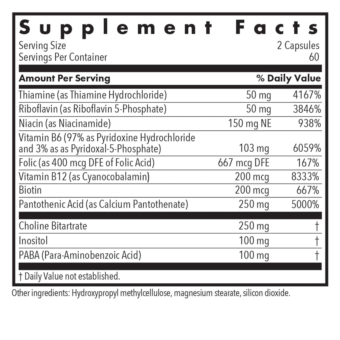 Etiqueta suplemento vitaminas b allergy research group