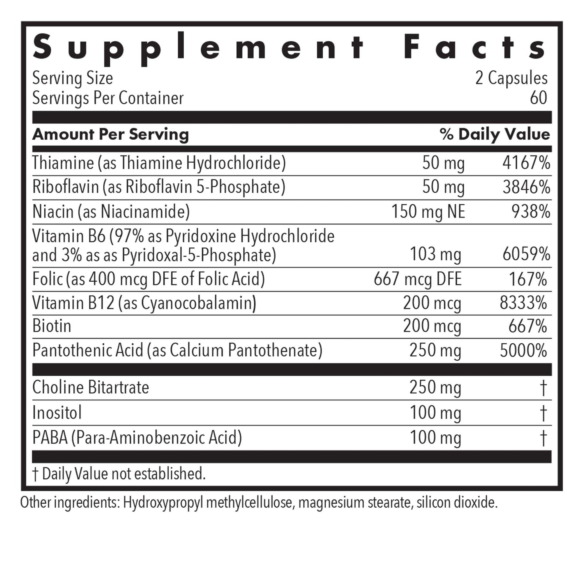 Etiqueta suplemento vitaminas b allergy research group