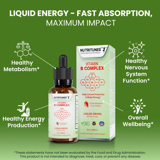 Etiqueta de suplemento vitamínico Nutritunes complejo B sabor fresa
