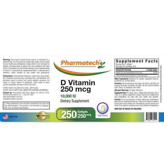 Etiqueta suplemento vitamínico pharmatech d3 10000 ui