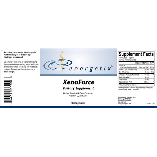 Etiqueta del suplemento XenoForce Energetix 90 cápsulas