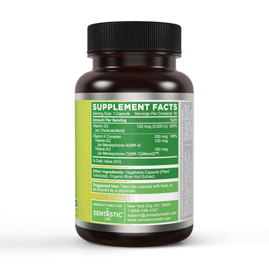 Etiqueta de suplemento Zentastic vitamina D3 K2 complejo 3 en 1