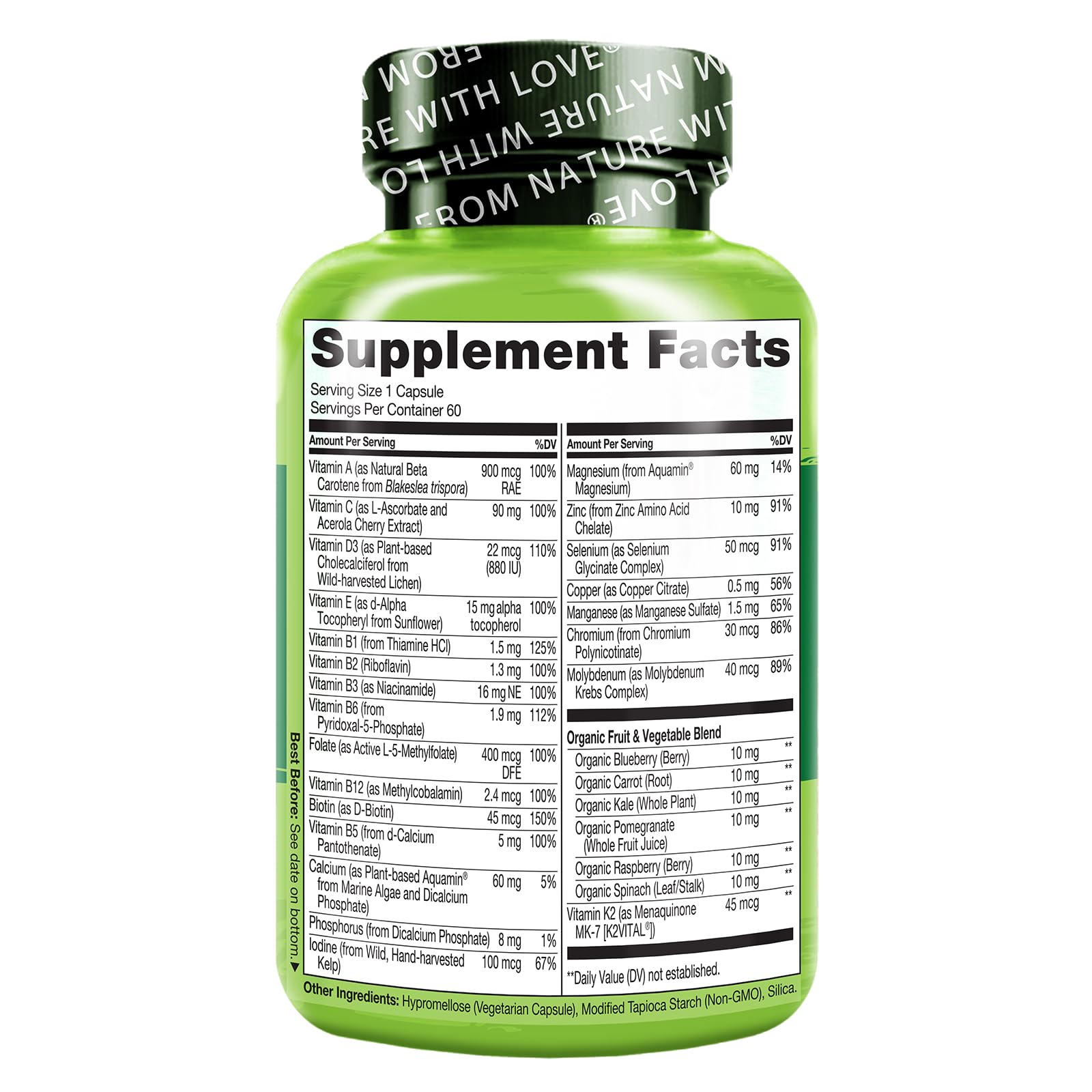 Etiqueta de suplementos NATURELO mujeres 50+, ingredientes naturales