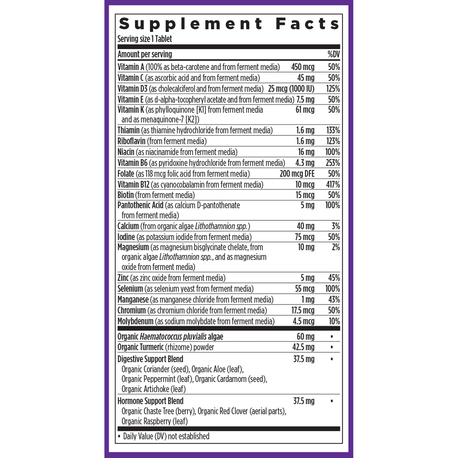 Imagen de la etiqueta de suplementos mostrando detalles nutricionales