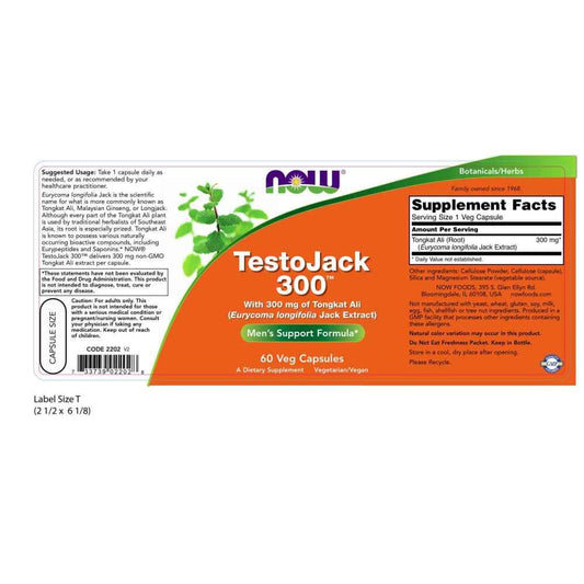 Etiqueta de TestoJack 300 con información nutricional
