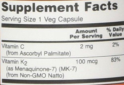 Etiqueta trasera botella vitamina K-2 MK-7 Now Foods