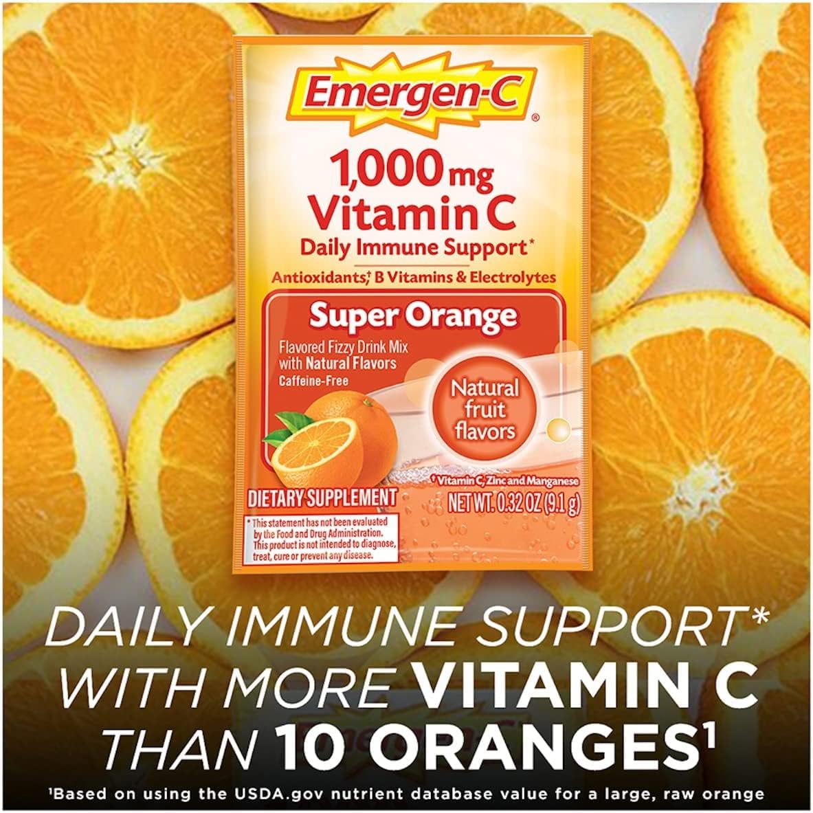 Etiqueta trasera Emergen-C Súper Naranja información nutricional y uso