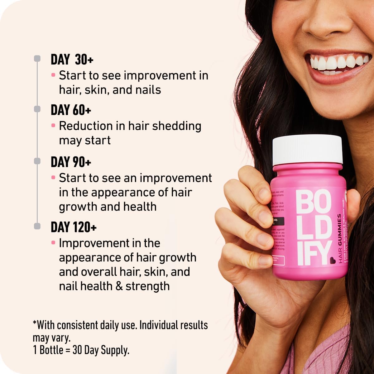 Etiqueta trasera gomitas Boldify biotina para cabello y piel