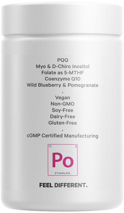 Etiqueta trasera con información nutricional Codeage PQQ Ovarian Harmony