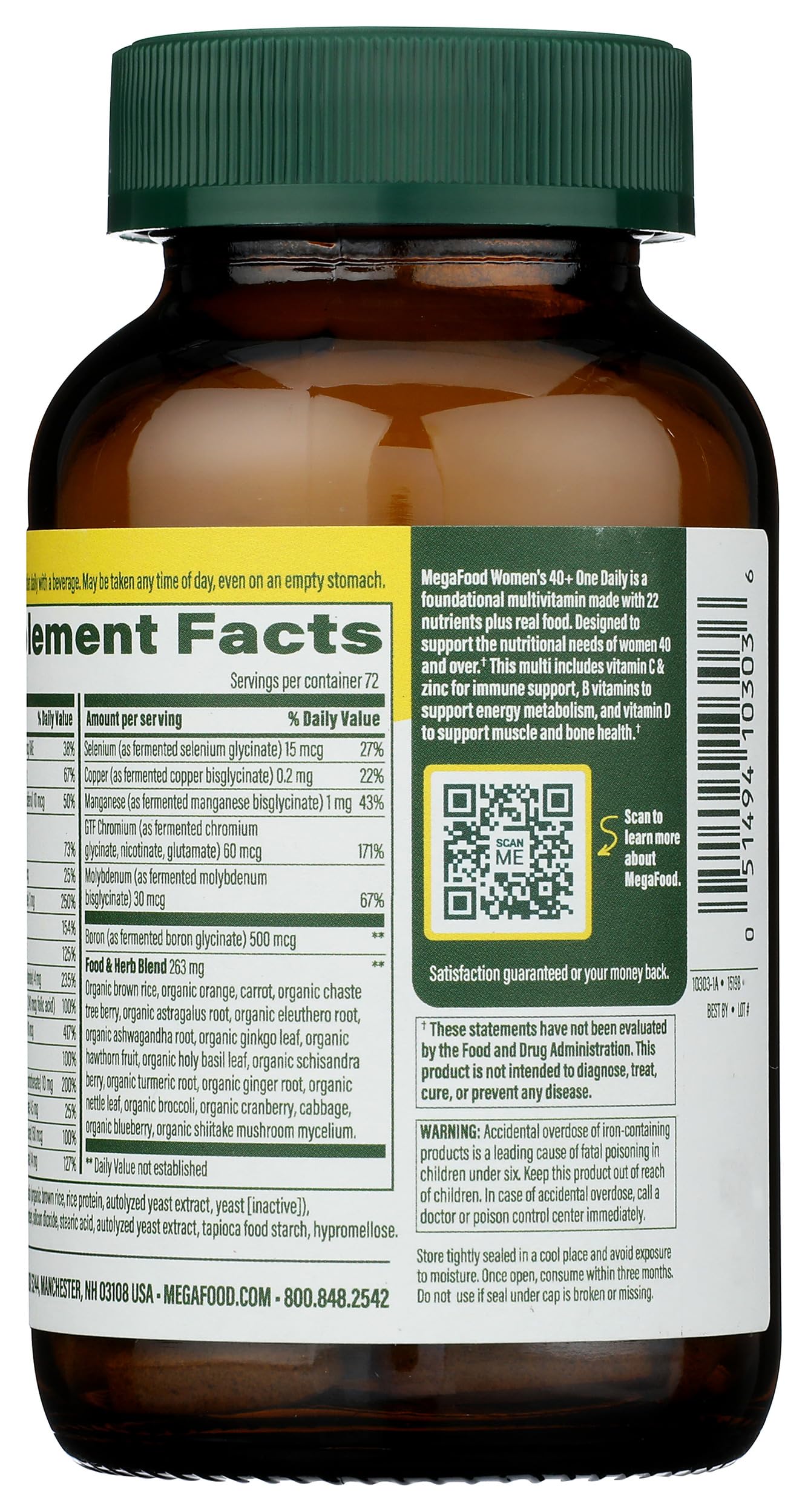 Vista trasera de etiquetas de multivitaminas MegaFood