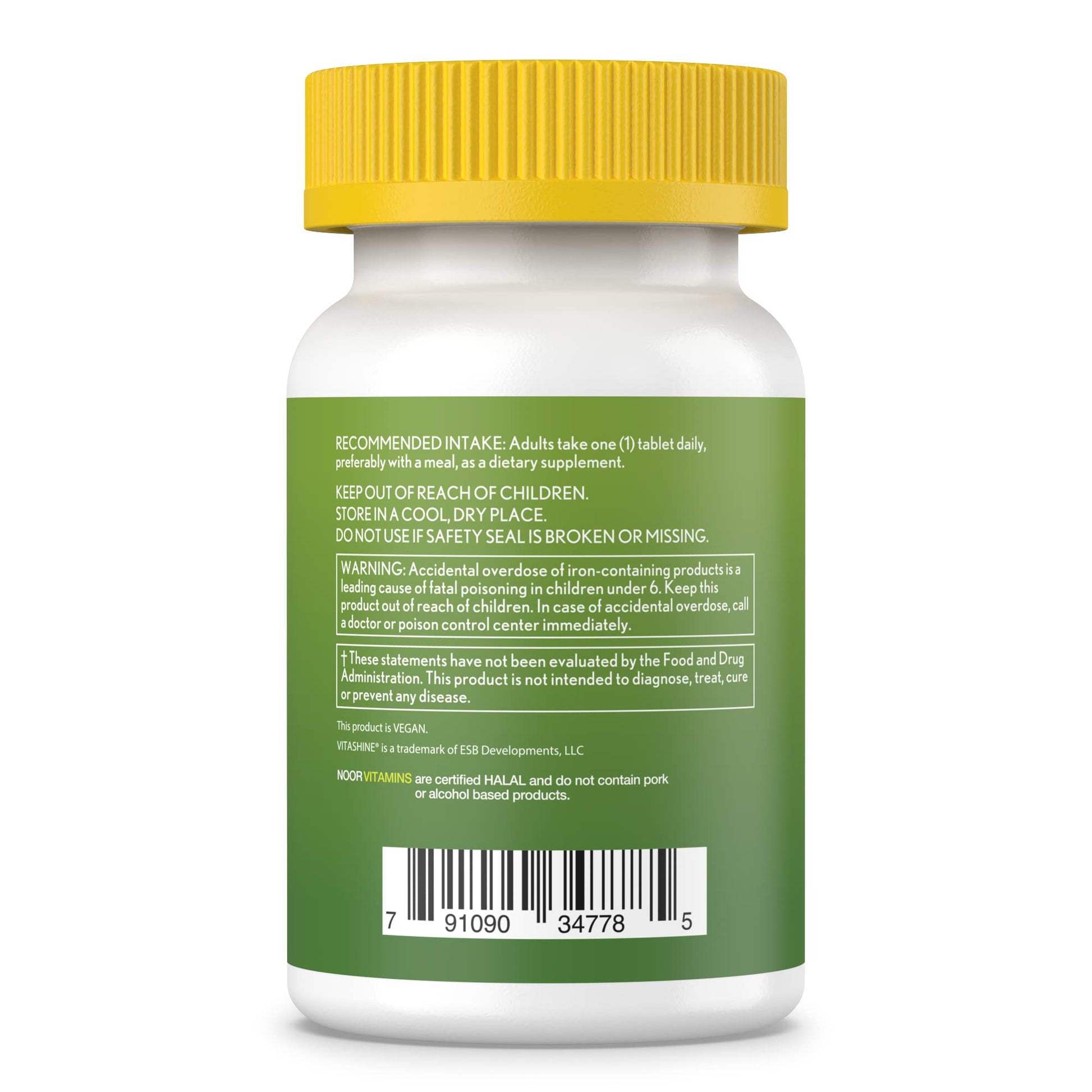Etiqueta trasera de las multivitaminas veganas Noor Vitamins