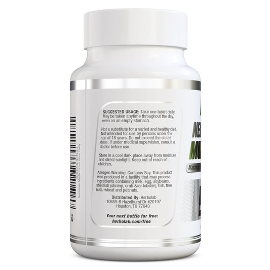 Etiqueta trasera del multivitamínico Herbolab con instrucciones de uso