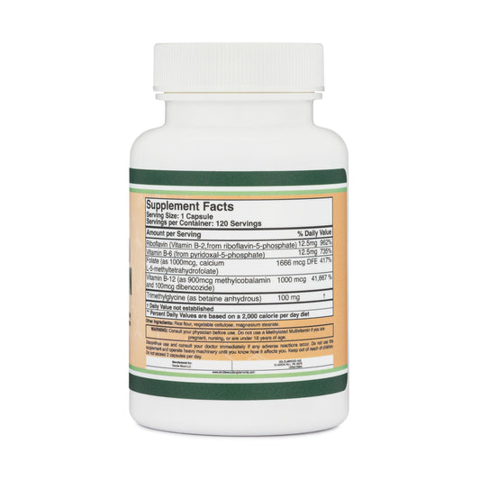 Etiqueta trasera del multivitamínico metilado Double Wood