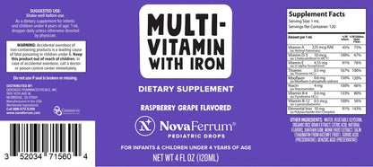 Etiqueta trasera de NovaFerrum Yum multivitamina con hierro