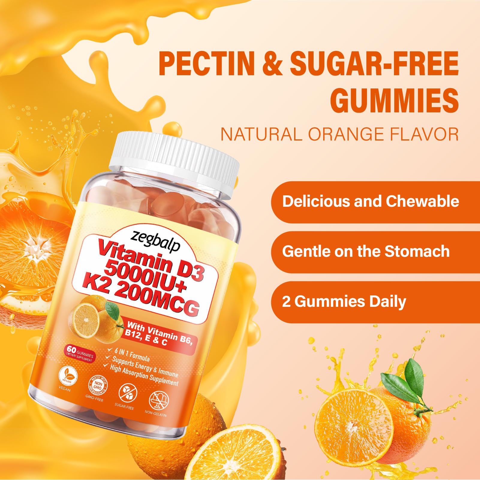 Detalles de etiqueta y uso de gomitas vitamina D3 K2 para adultos
