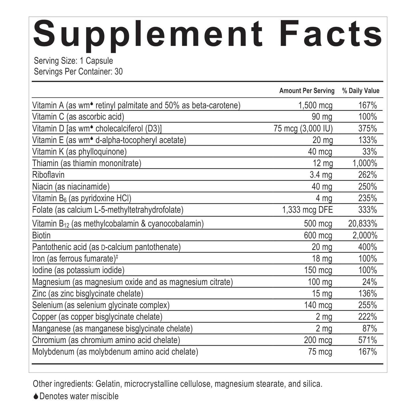 Etiqueta de valores nutricionales del suplemento