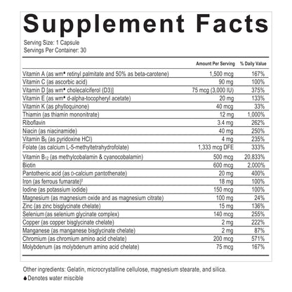 Etiqueta de valores nutricionales del suplemento