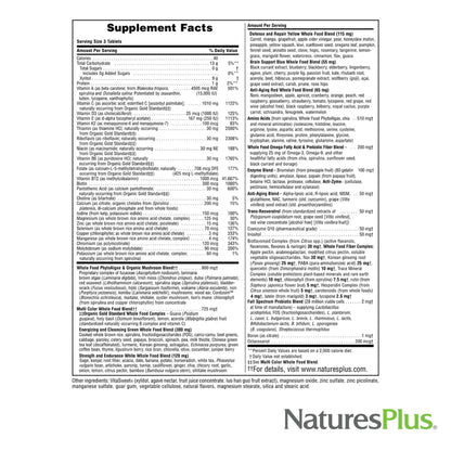 Etiqueta de valores nutricionales del multivitamínico Natures Plus.