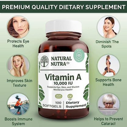 diseño de etiqueta de vitamina A 10,000 UI de Natural Nutra