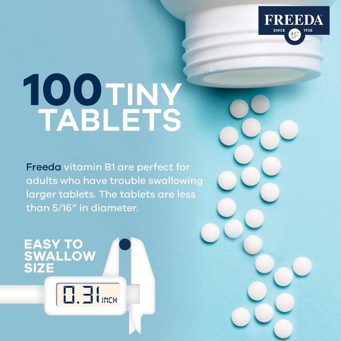 Etiqueta frontal de vitamina B1 Freeda, 100 tabletas