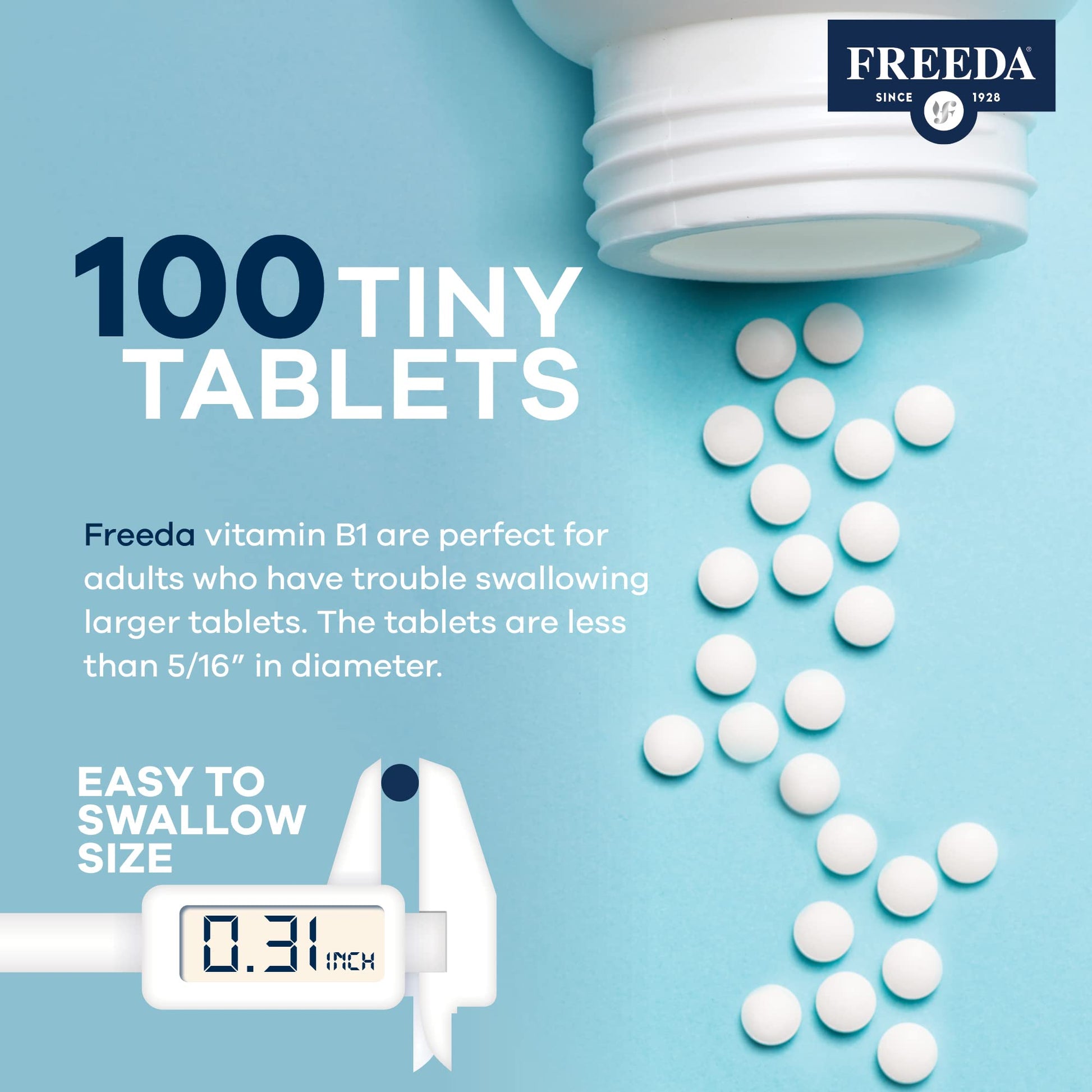 Etiqueta frontal de vitamina B1 Freeda, 100 tabletas