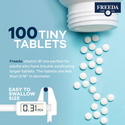 Etiqueta frontal de vitamina B1 Freeda, 100 tabletas