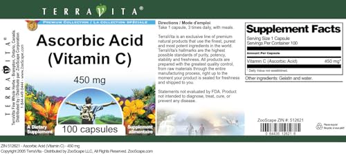 Etiqueta producto vitamina c ácido ascórbico TerraVita