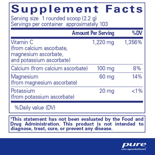 Etiqueta suplemento vitamina C bufferada Pure Encapsulations