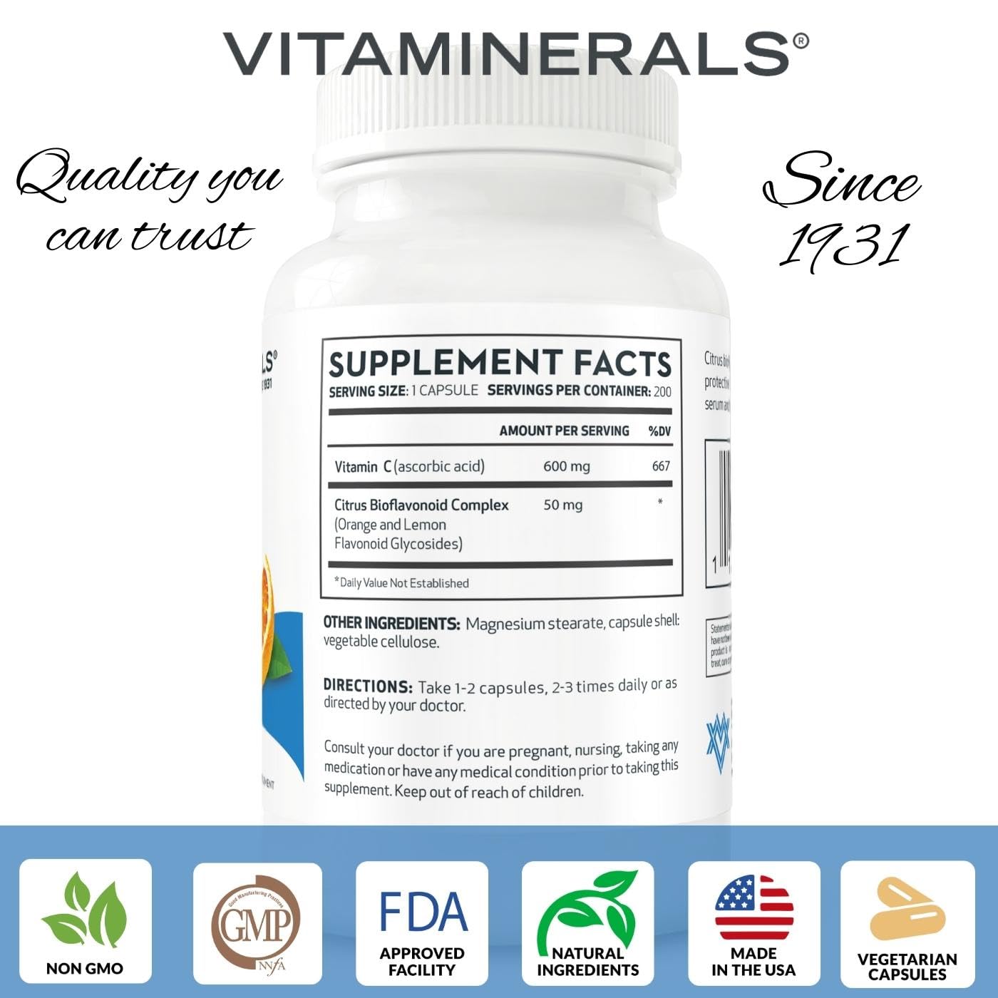 Etiqueta Vitaminerals Vitamina C 600 mg con bioflavonoides